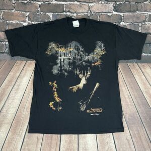 Vintage 90s Legendary Whitetails Mens Large Black Deer Buck All Over Print Shirt